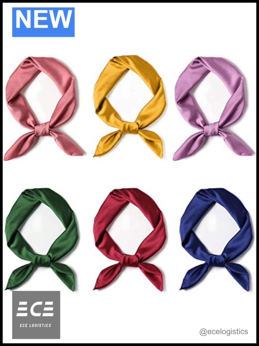 Satin Square Neck Scarf 6 Packs Silky Polyester Handkerchief for Women